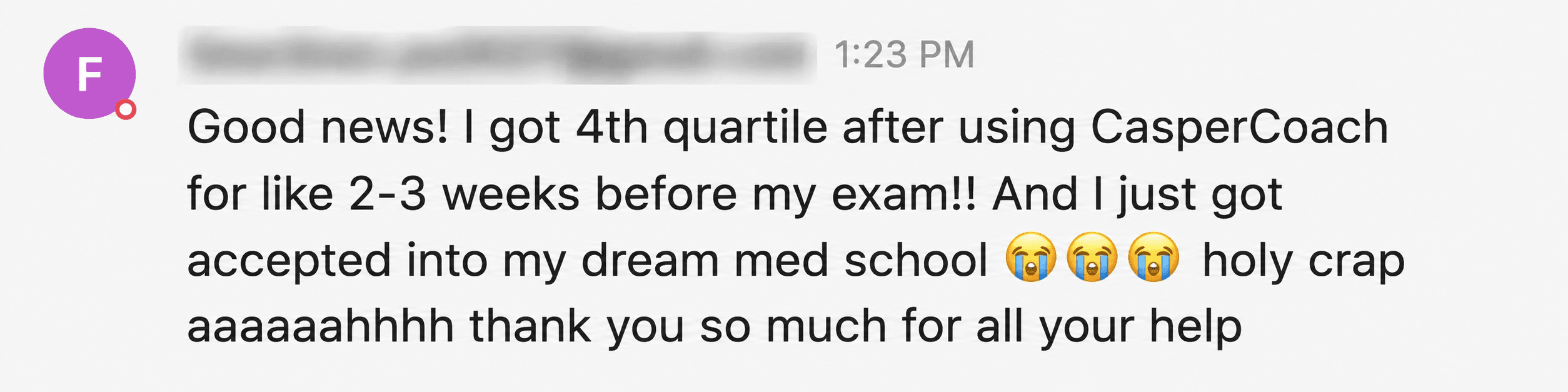 Applicant celebrating a fourth-quartile score and acceptance to their dream medical school